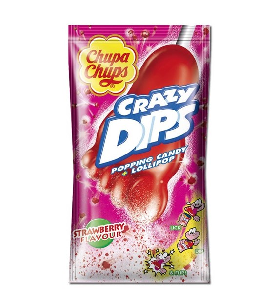 Chupa Chups Crazy Dips Strawberry Lizak 1szt 14g