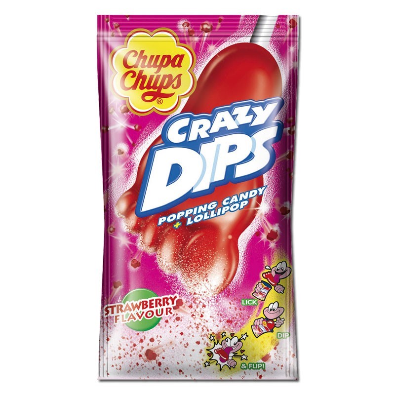 Chupa Chups Crazy Dips Strawberry Lizak 1szt 14g