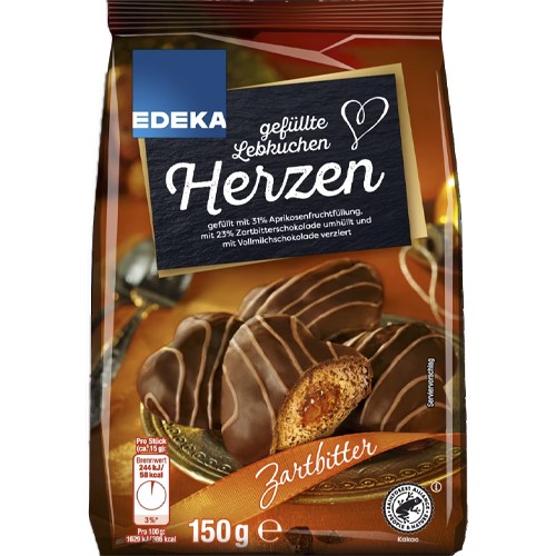 Edeka Gefullte Lebkuchen Herzen Zartbitter 150g