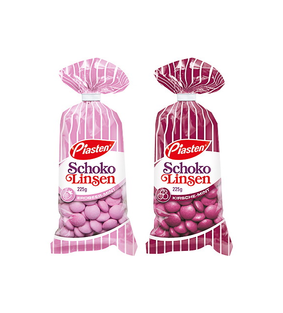 Piasten Schoko Linsen Erdbeer / Kirsche Draże 225g