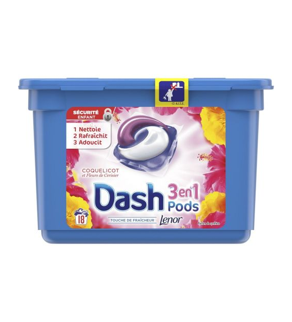 Dash 3en1 Pods Lenor Coquelicot 18p 475g