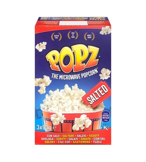 Popz Microwave Popcorn Salted 3x90g 270g