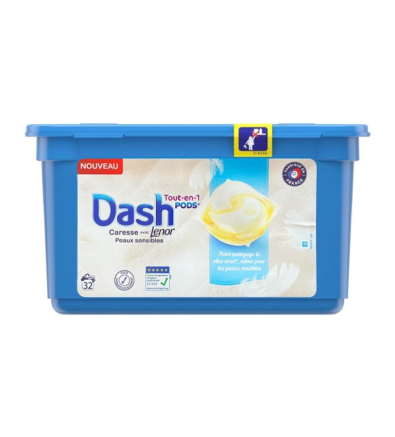 Dash Tout-en-1 Lenor Pods Peux Sensibles 32p 761g