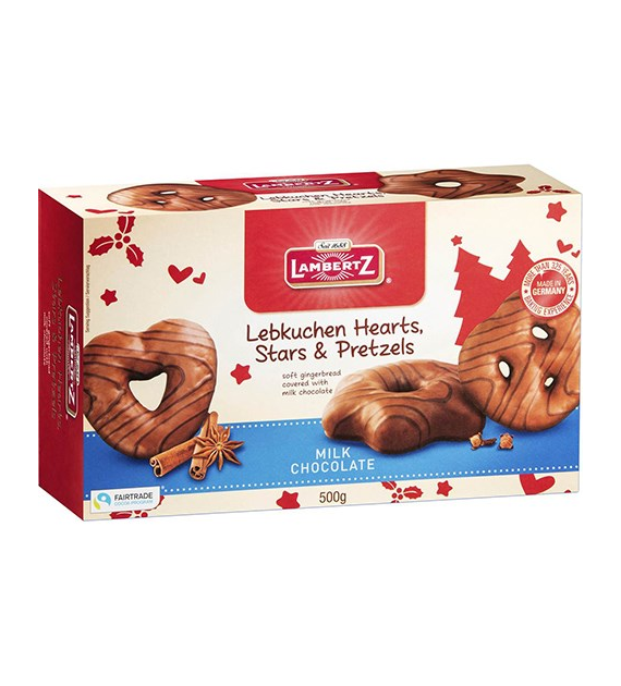 Lambertz Lebkuchen Hearts Stars Pretzels Milk 500g