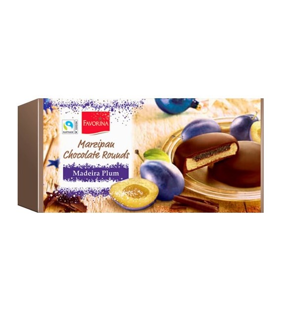 Favorina Marzipan Choc Rounds Plum Madeira 300g