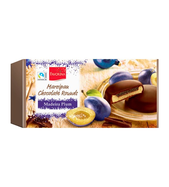 Favorina Marzipan Choc Rounds Plum Madeira 300g