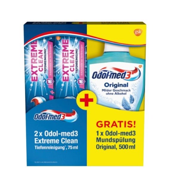 Odol-med3 Extreme Clean 2x75ml+Płyn Original 500ml