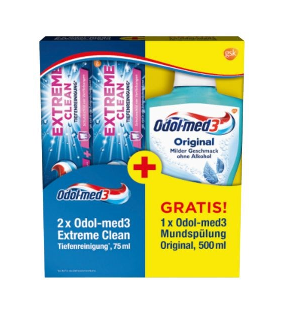 Odol-med3 Extreme Clean 2x75ml+Płyn Original 500ml
