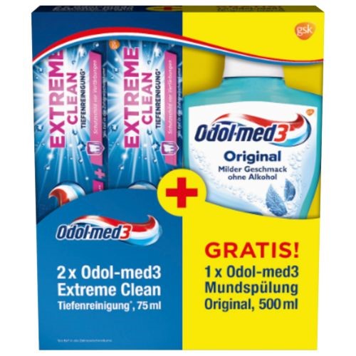 Odol-med3 Extreme Clean 2x75ml+Płyn Original 500ml