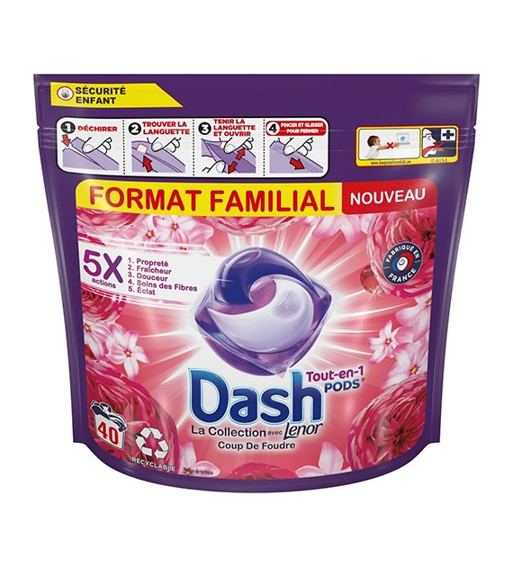 Dash Tout-en-1 Lenor Pods Coup de Foudre 40p 952g
