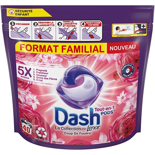 Dash Tout-en-1 Lenor Pods Coup de Foudre 40p 952g