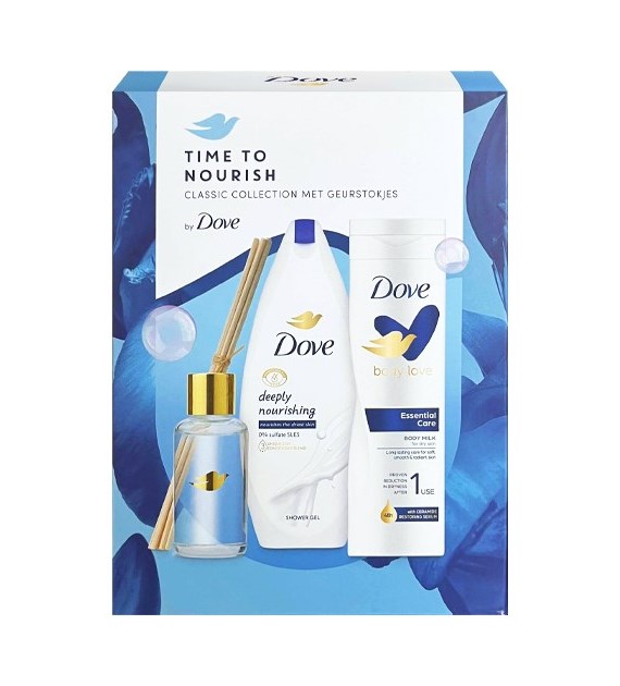 Dove Nourish Gel 250ml+Mleczko 250ml+Patyczki 50ml