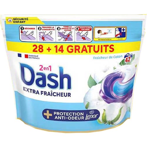 Dash 2en1 Fraicheur de Coton Pods 42p 1kg