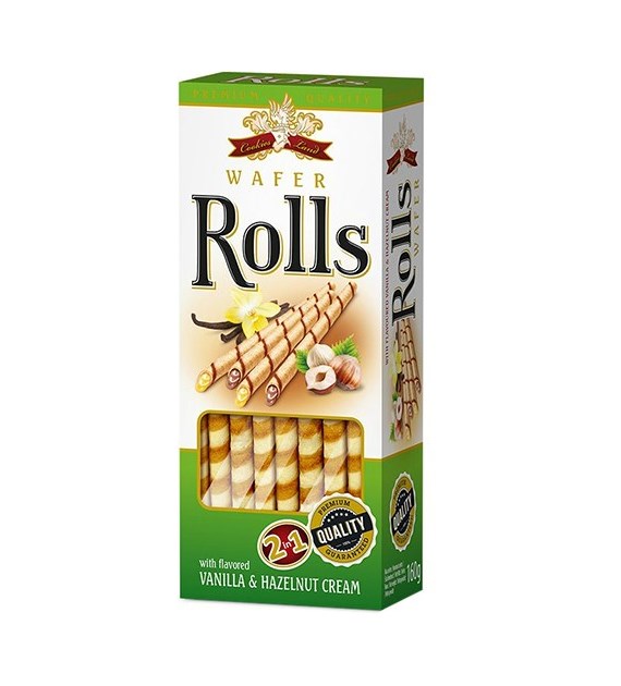 Cookies Land Wafer Rolls Vanilla & Hazelnut 160g