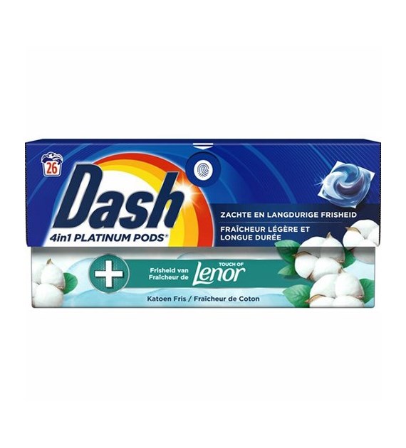 Dash 4in1 Platinum Pods Fraicheur Coton 26p 603g