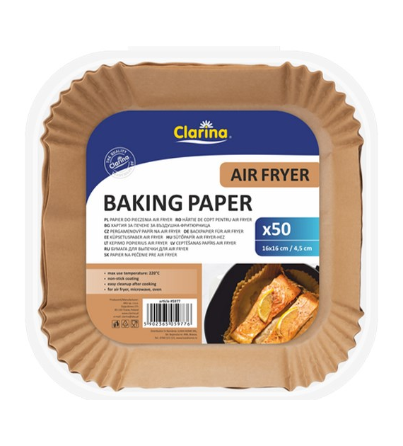 Clarina Air Fryer Papier Kwadrat 16x16cm 50szt